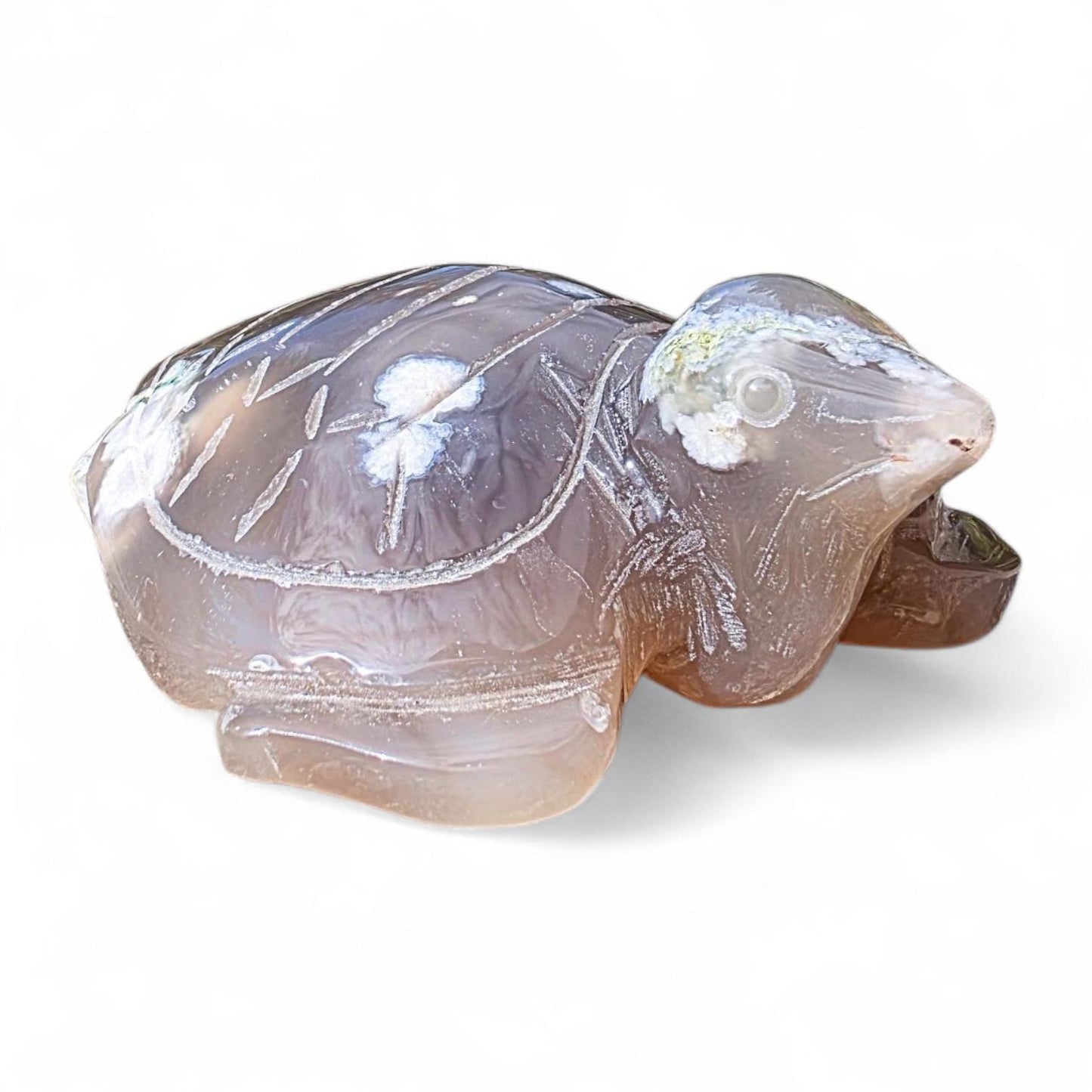 Large Hand-Carved Flower Agate Turtle Natural Decor Piece | Unique Collector's Stone