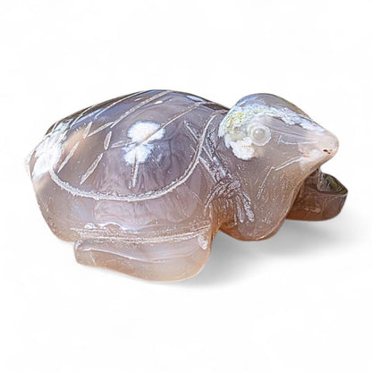 Large Hand-Carved Flower Agate Turtle Natural Decor Piece | Unique Collector's Stone
