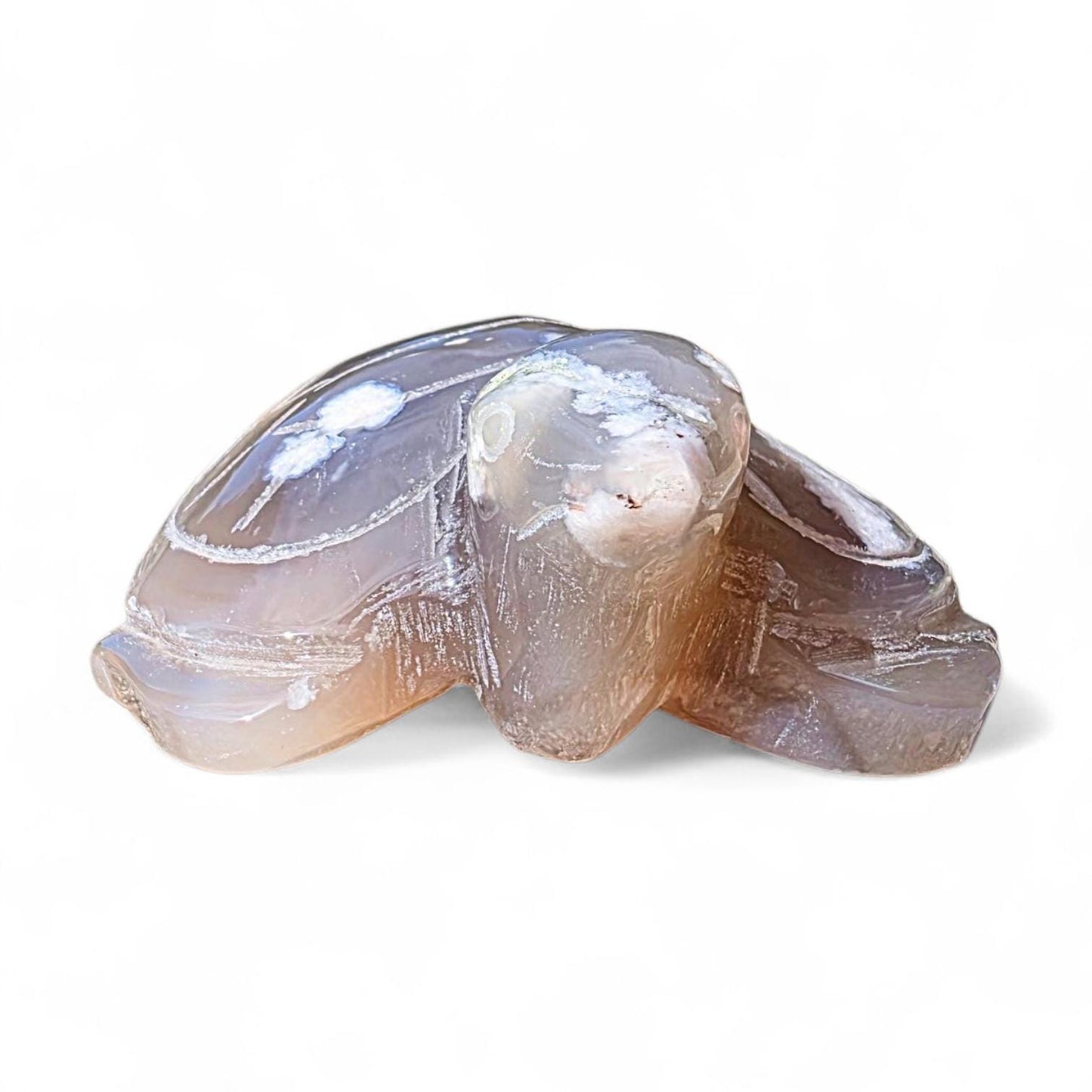 Large Hand-Carved Flower Agate Turtle Natural Decor Piece | Unique Collector's Stone