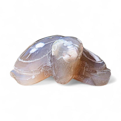 Large Hand-Carved Flower Agate Turtle Natural Decor Piece | Unique Collector's Stone