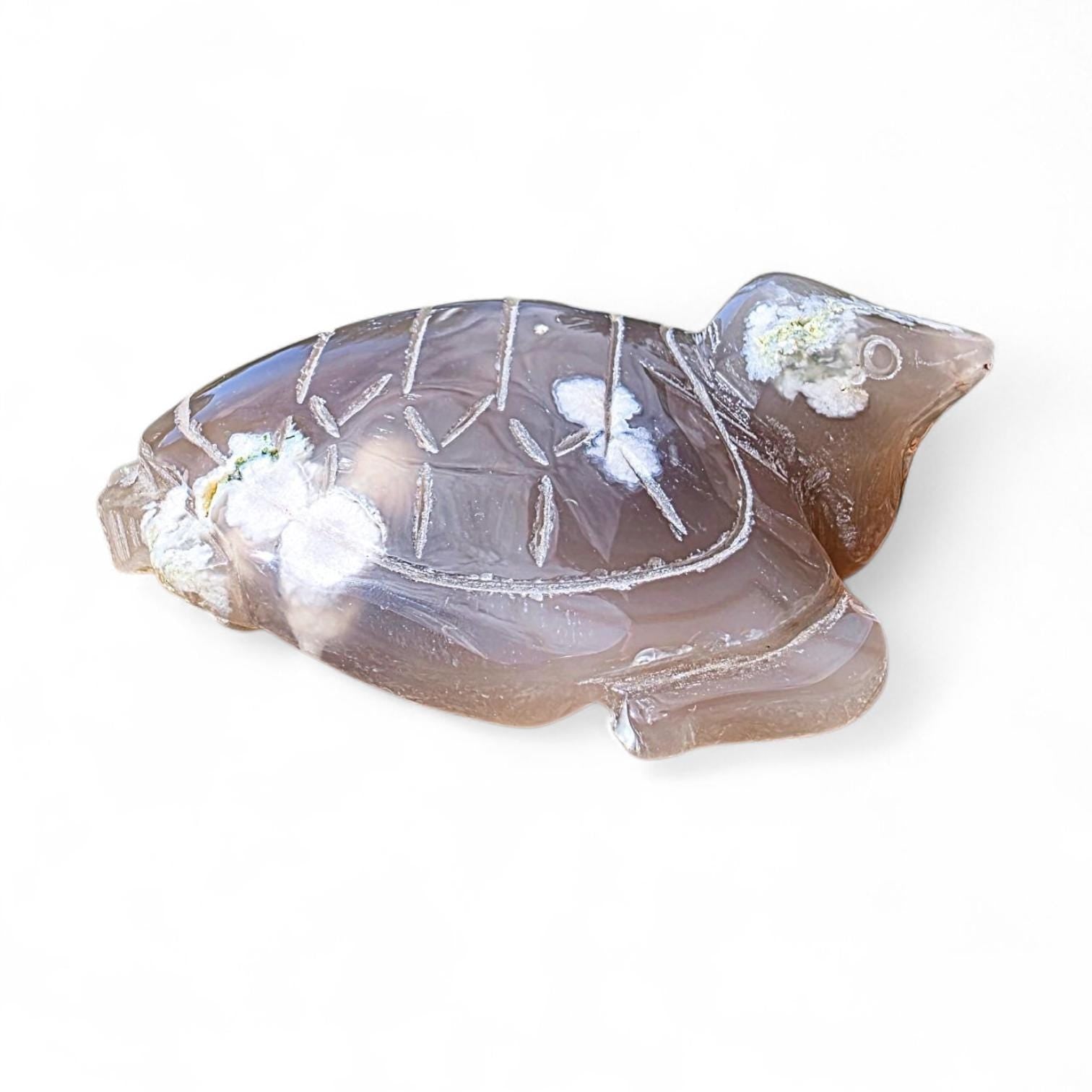 Large Hand-Carved Flower Agate Turtle Natural Decor Piece | Unique Collector's Stone