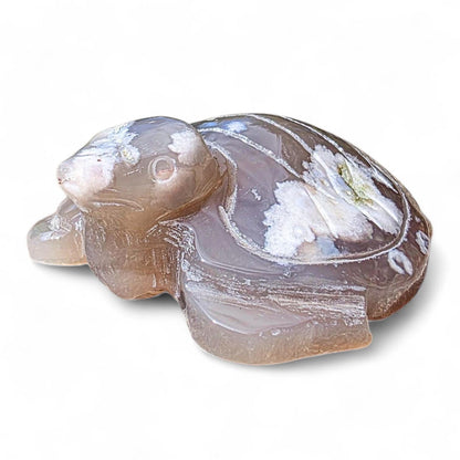 Large Hand-Carved Flower Agate Turtle Natural Decor Piece | Unique Collector's Stone