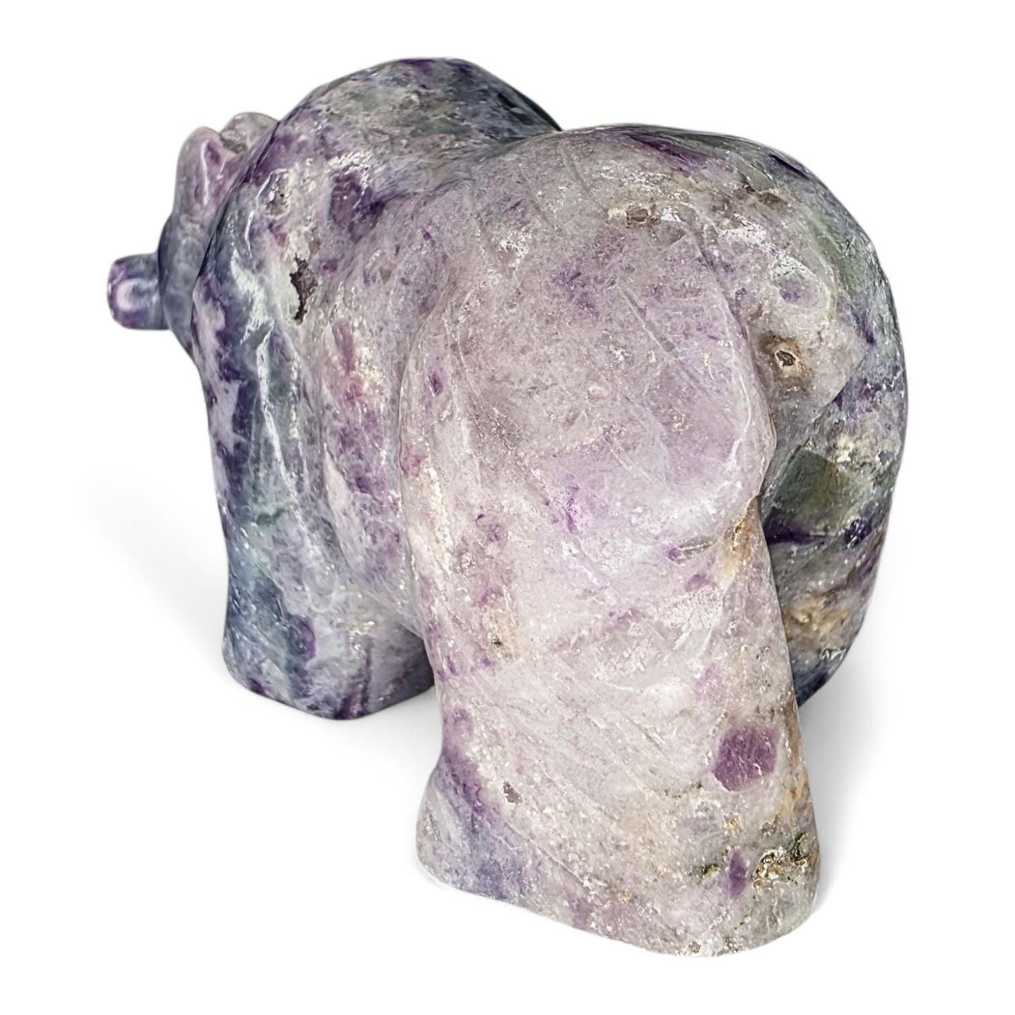 Hand Carved Rainbow Fluorite Grizzly Bear with Fish - 1.2 lb Crystal Totem Forest Animal Carving