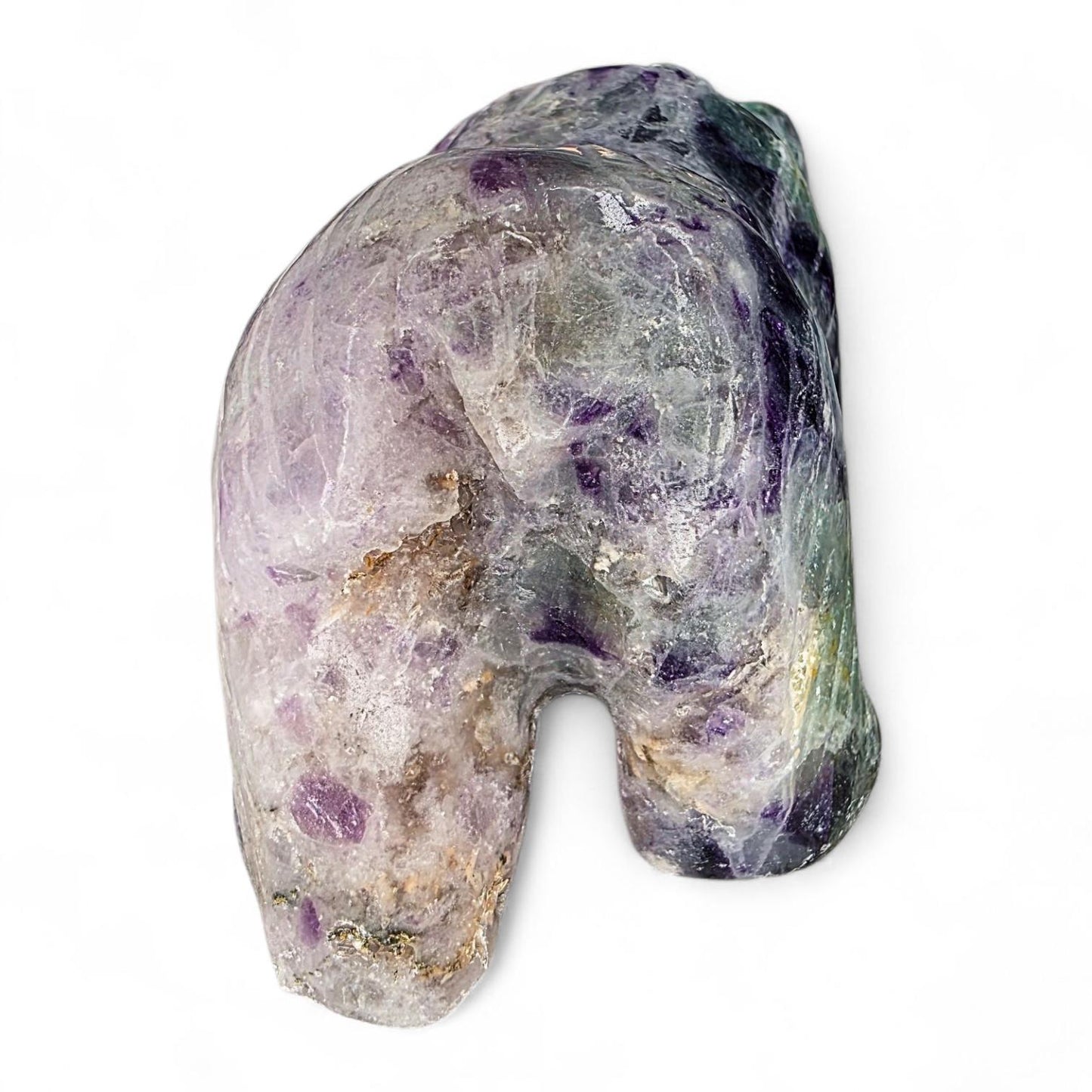 Hand Carved Rainbow Fluorite Grizzly Bear with Fish - 1.2 lb Crystal Totem Forest Animal Carving