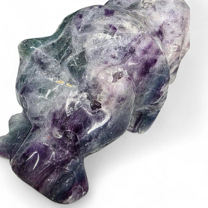 Hand Carved Rainbow Fluorite Grizzly Bear with Fish - 1.2 lb Crystal Totem Forest Animal Carving