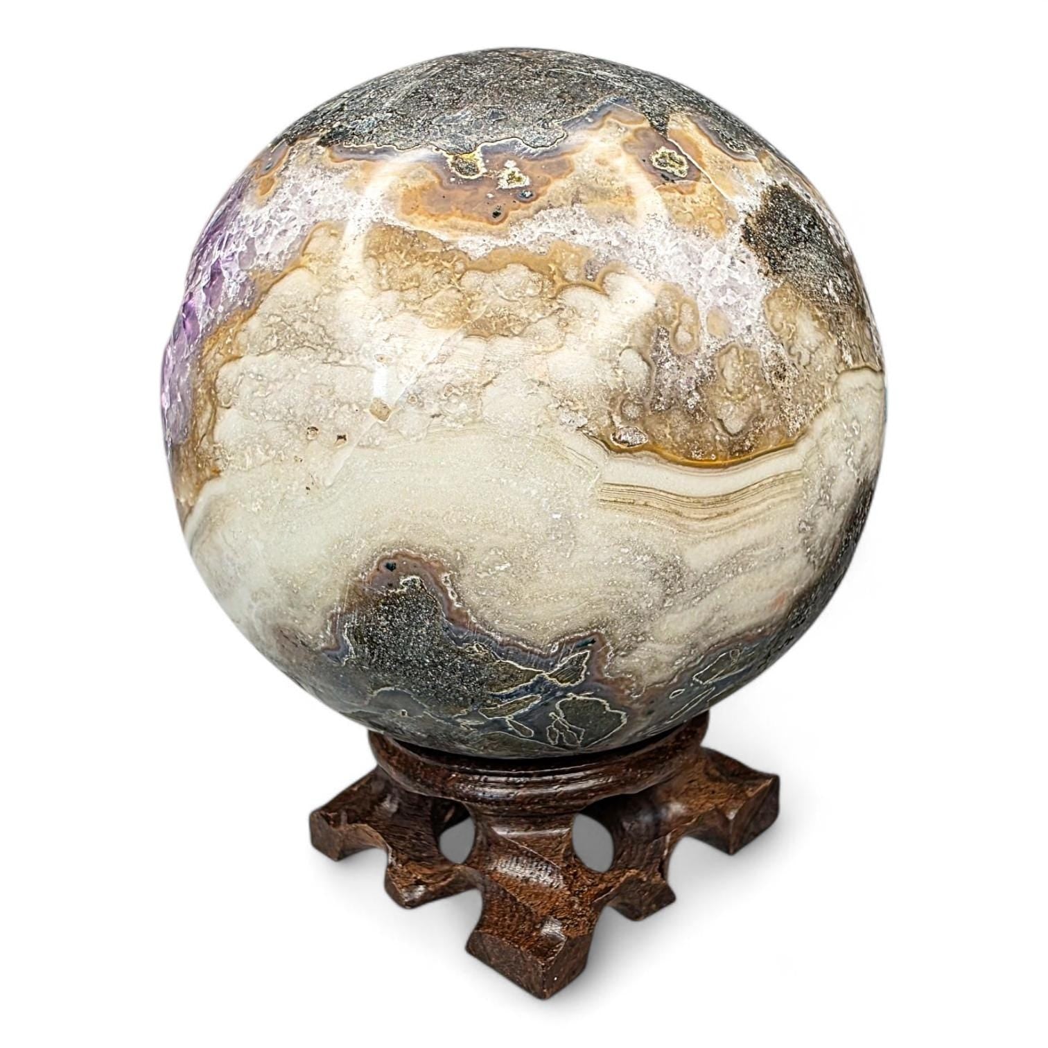 Large Amethyst "Pacman" Geode Sphere - 90mm Druzy Crystal Cave - Statement Piece