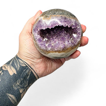 Large Amethyst "Pacman" Geode Sphere - 90mm Druzy Crystal Cave - Statement Piece