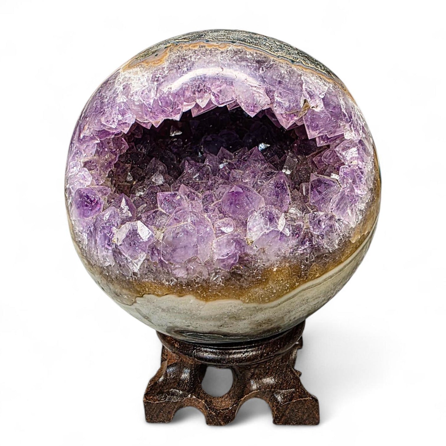 Large Amethyst "Pacman" Geode Sphere - 90mm Druzy Crystal Cave - Statement Piece