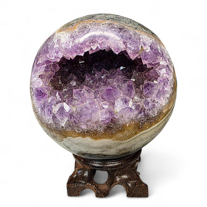 Large Amethyst "Pacman" Geode Sphere - 90mm Druzy Crystal Cave - Statement Piece