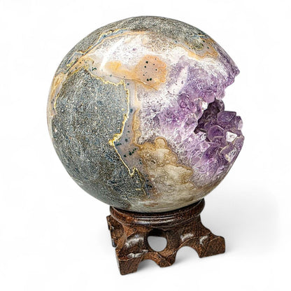 Large Amethyst "Pacman" Geode Sphere - 90mm Druzy Crystal Cave - Statement Piece