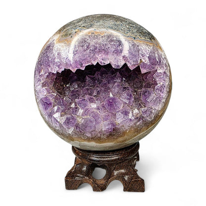 Large Amethyst "Pacman" Geode Sphere - 90mm Druzy Crystal Cave - Statement Piece