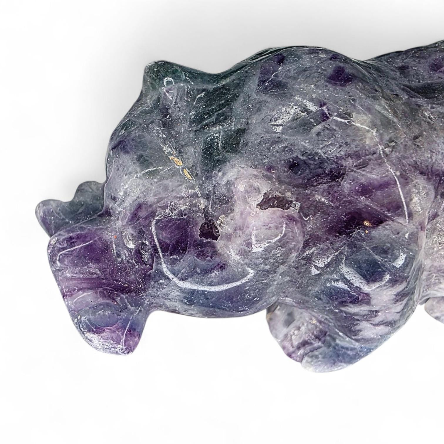 Hand Carved Rainbow Fluorite Grizzly Bear with Fish - 1.2 lb Crystal Totem Forest Animal Carving