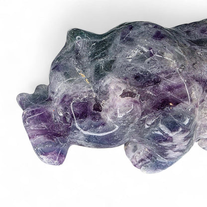 Hand Carved Rainbow Fluorite Grizzly Bear with Fish - 1.2 lb Crystal Totem Forest Animal Carving