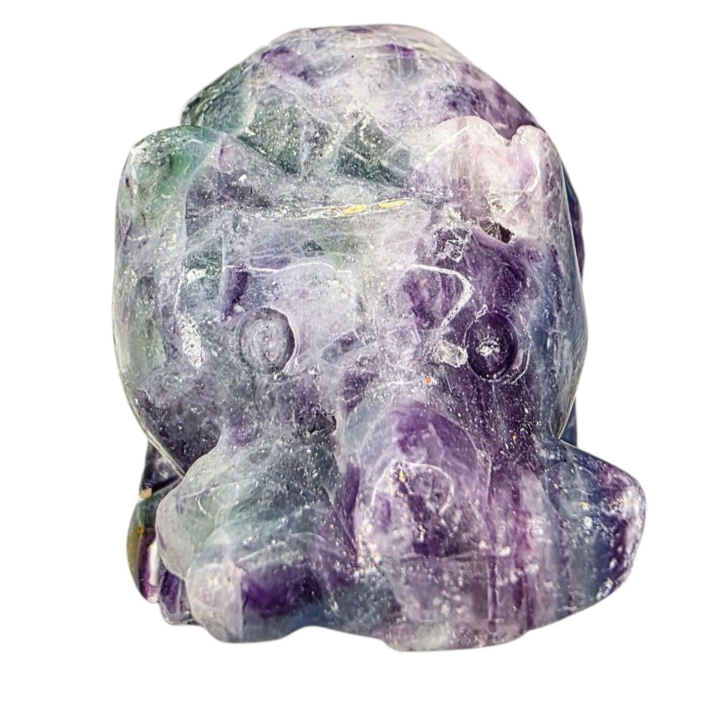 Hand Carved Rainbow Fluorite Grizzly Bear with Fish - 1.2 lb Crystal Totem Forest Animal Carving