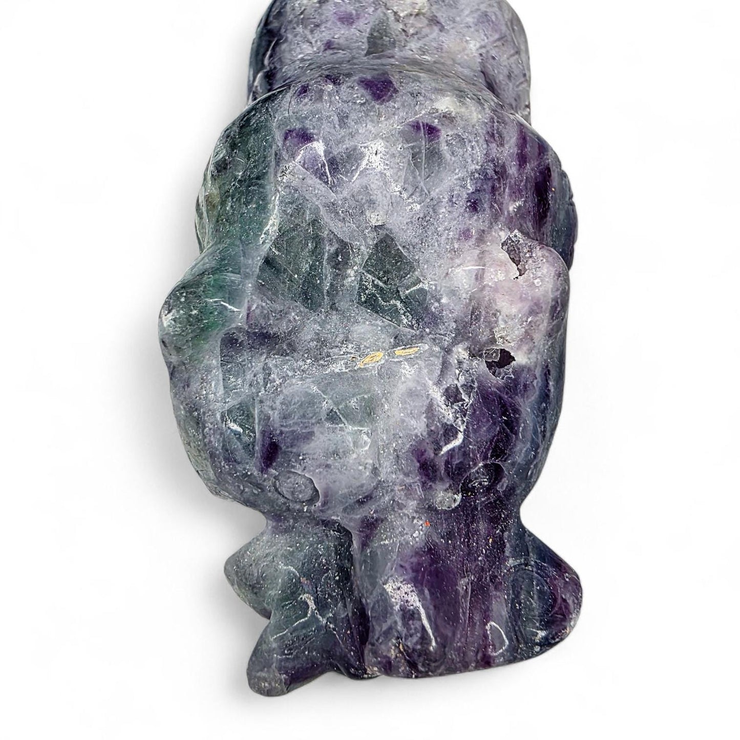 Hand Carved Rainbow Fluorite Grizzly Bear with Fish - 1.2 lb Crystal Totem Forest Animal Carving