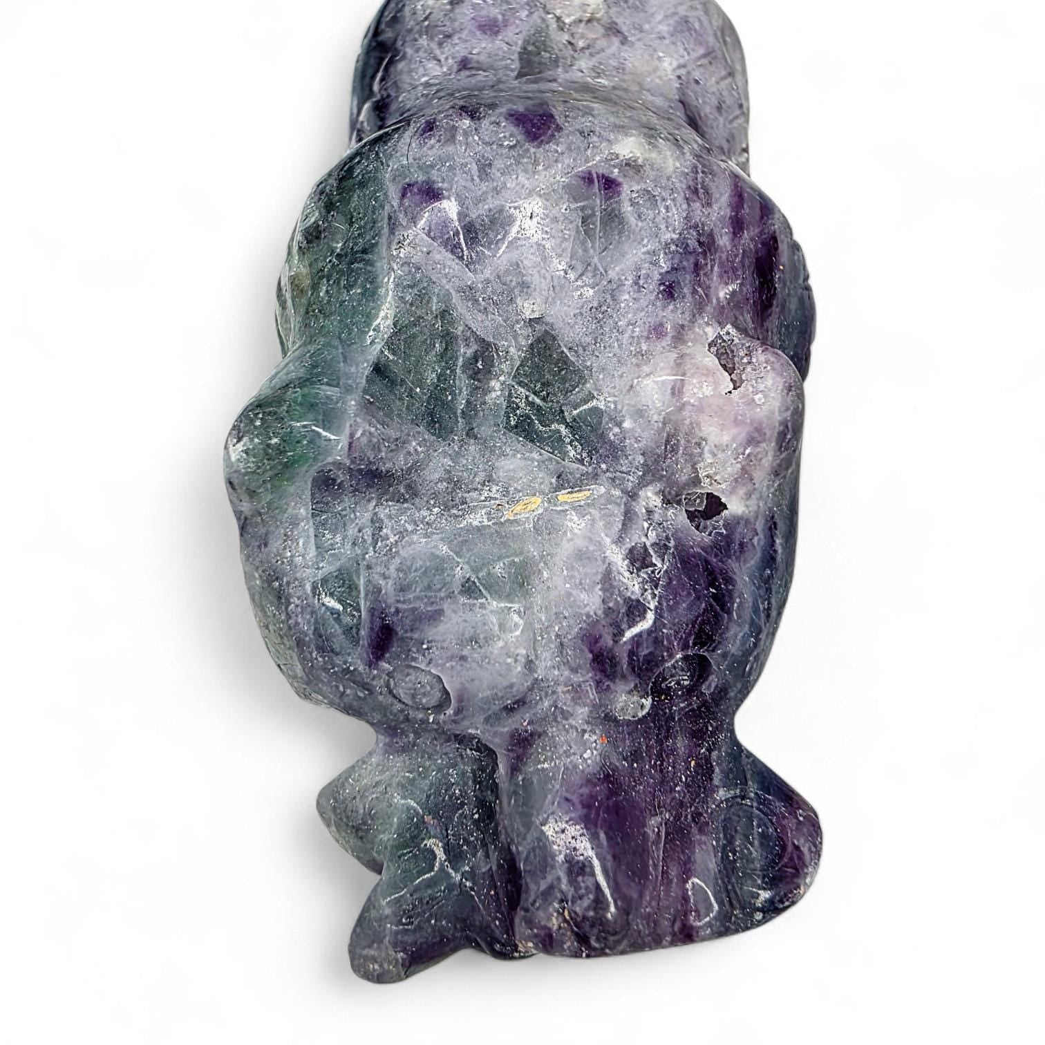 Hand Carved Rainbow Fluorite Grizzly Bear with Fish - 1.2 lb Crystal Totem Forest Animal Carving