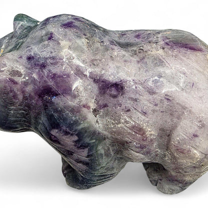 Hand Carved Rainbow Fluorite Grizzly Bear with Fish - 1.2 lb Crystal Totem Forest Animal Carving