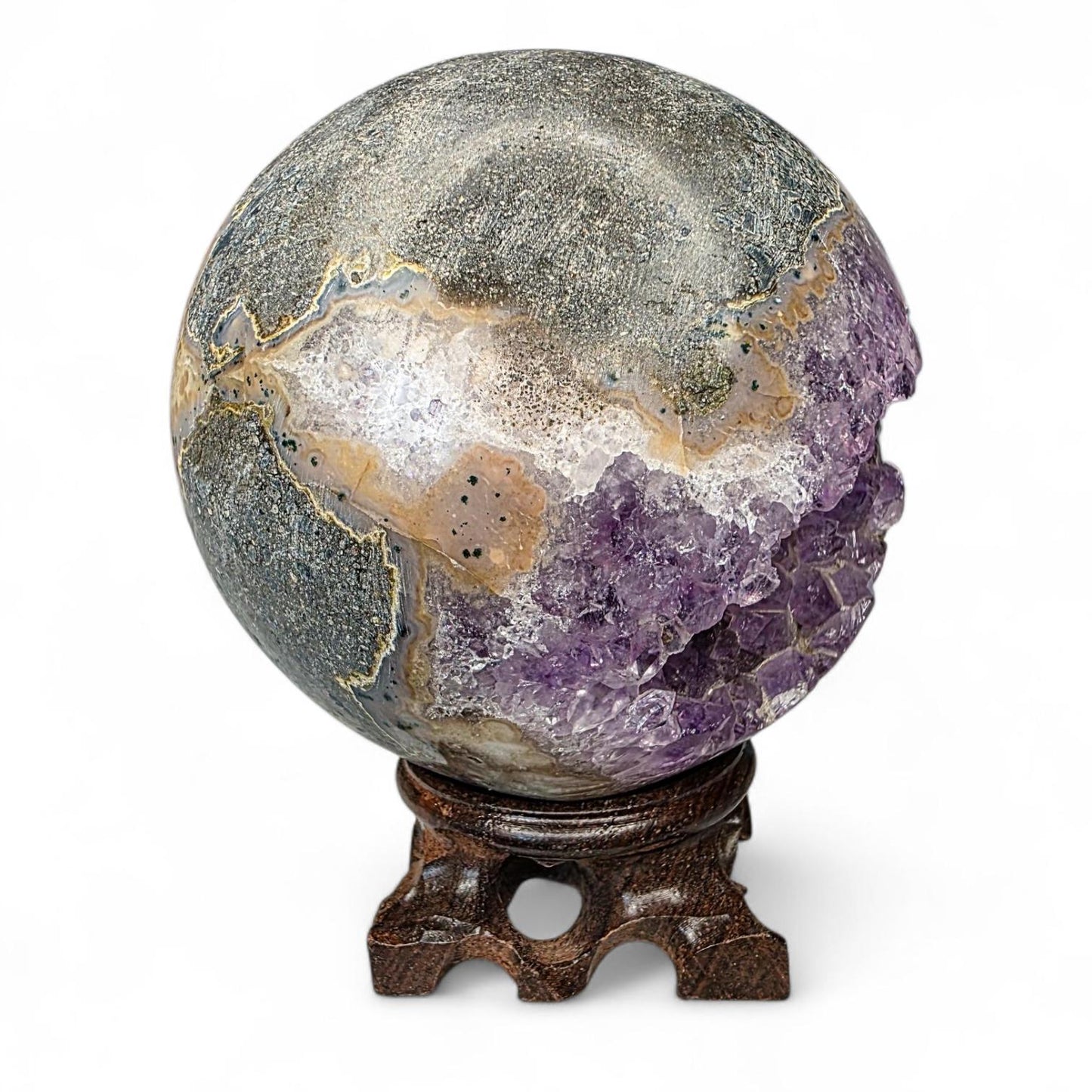 Large Amethyst "Pacman" Geode Sphere - 90mm Druzy Crystal Cave - Statement Piece
