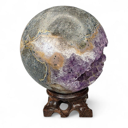 Large Amethyst "Pacman" Geode Sphere - 90mm Druzy Crystal Cave - Statement Piece