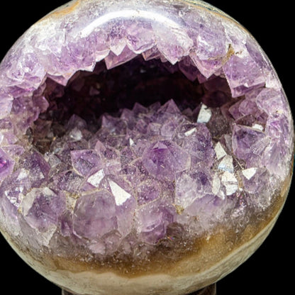 Large Amethyst "Pacman" Geode Sphere - 90mm Druzy Crystal Cave - Statement Piece