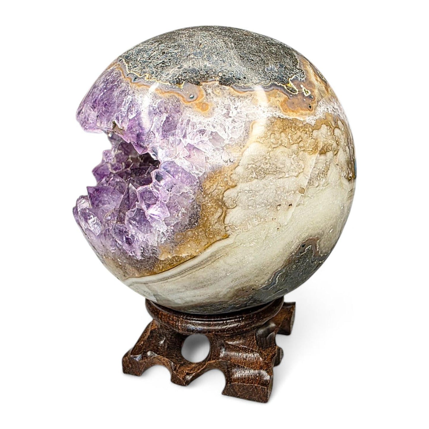 Large Amethyst "Pacman" Geode Sphere - 90mm Druzy Crystal Cave - Statement Piece