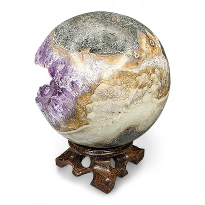 Large Amethyst "Pacman" Geode Sphere - 90mm Druzy Crystal Cave - Statement Piece