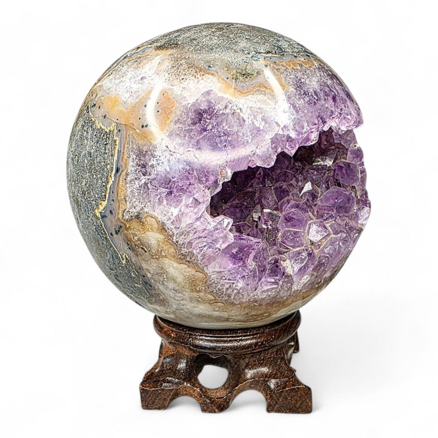 Large Amethyst "Pacman" Geode Sphere - 90mm Druzy Crystal Cave - Statement Piece