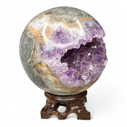 Large Amethyst "Pacman" Geode Sphere - 90mm Druzy Crystal Cave - Statement Piece