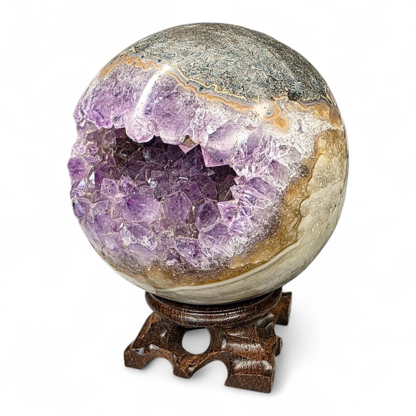 Large Amethyst "Pacman" Geode Sphere - 90mm Druzy Crystal Cave - Statement Piece