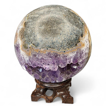 Large Amethyst "Pacman" Geode Sphere - 90mm Druzy Crystal Cave - Statement Piece