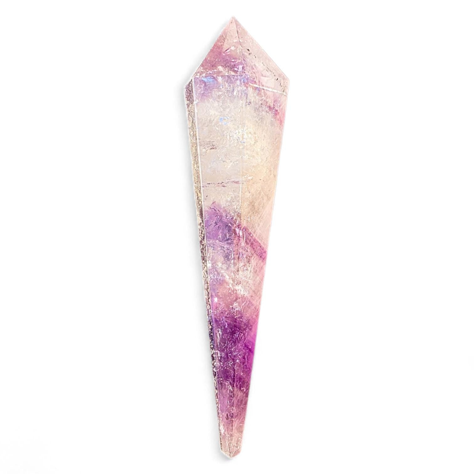 High Quality Phantom Amethyst & Quartz Crystal Wand with Rainbows | 5" - 7" Faceted Altar Tool | Free Stand Included