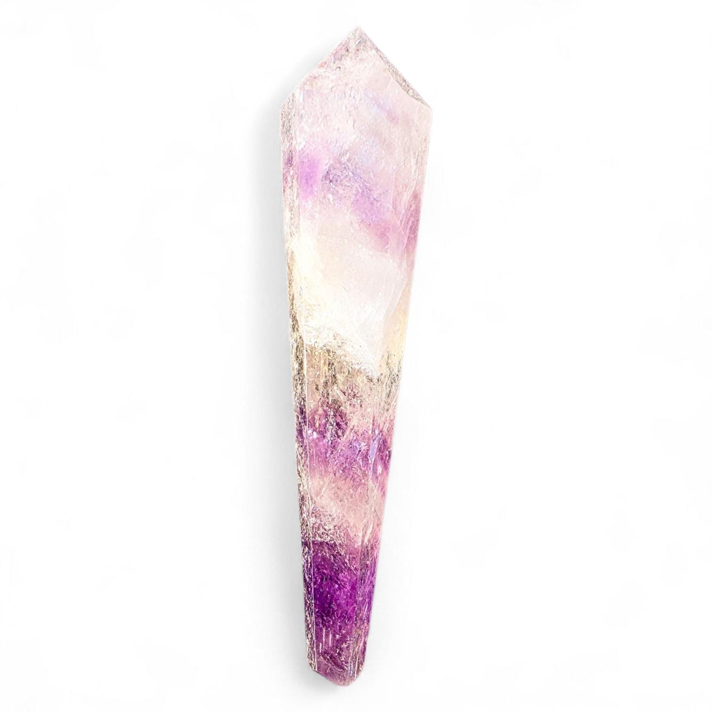 High Quality Phantom Amethyst & Quartz Crystal Wand with Rainbows | 5" - 7" Faceted Altar Tool | Free Stand Included
