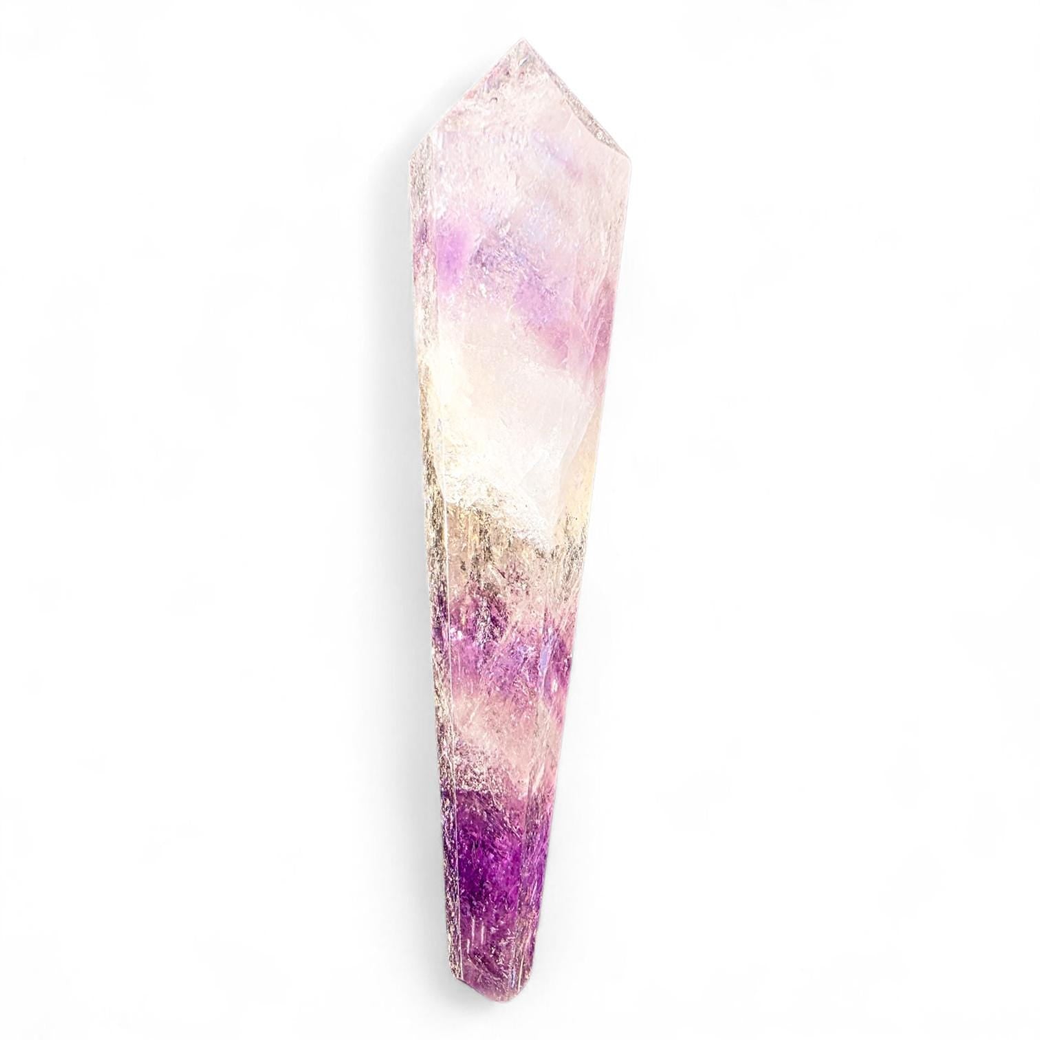High Quality Phantom Amethyst & Quartz Crystal Wand with Rainbows | 5" - 7" Faceted Altar Tool | Free Stand Included