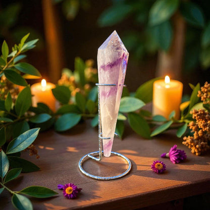 High Quality Phantom Amethyst & Quartz Crystal Wand with Rainbows | 5" - 7" Faceted Altar Tool | Free Stand Included