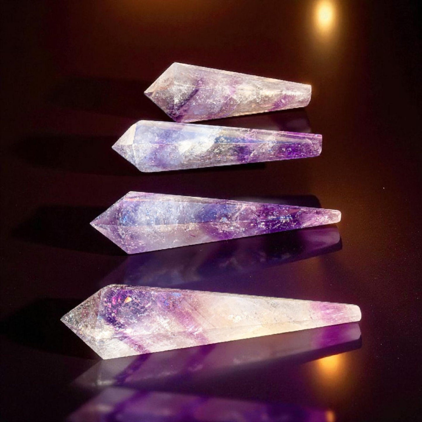 High Quality Phantom Amethyst & Quartz Crystal Wand with Rainbows | 5" - 7" Faceted Altar Tool | Free Stand Included