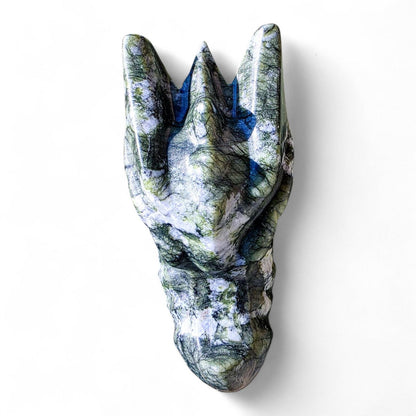 Large Green Jade Dragon Head Carving (4.75") | Heavy 1.4 lb Stone Medieval Fantasy Statue