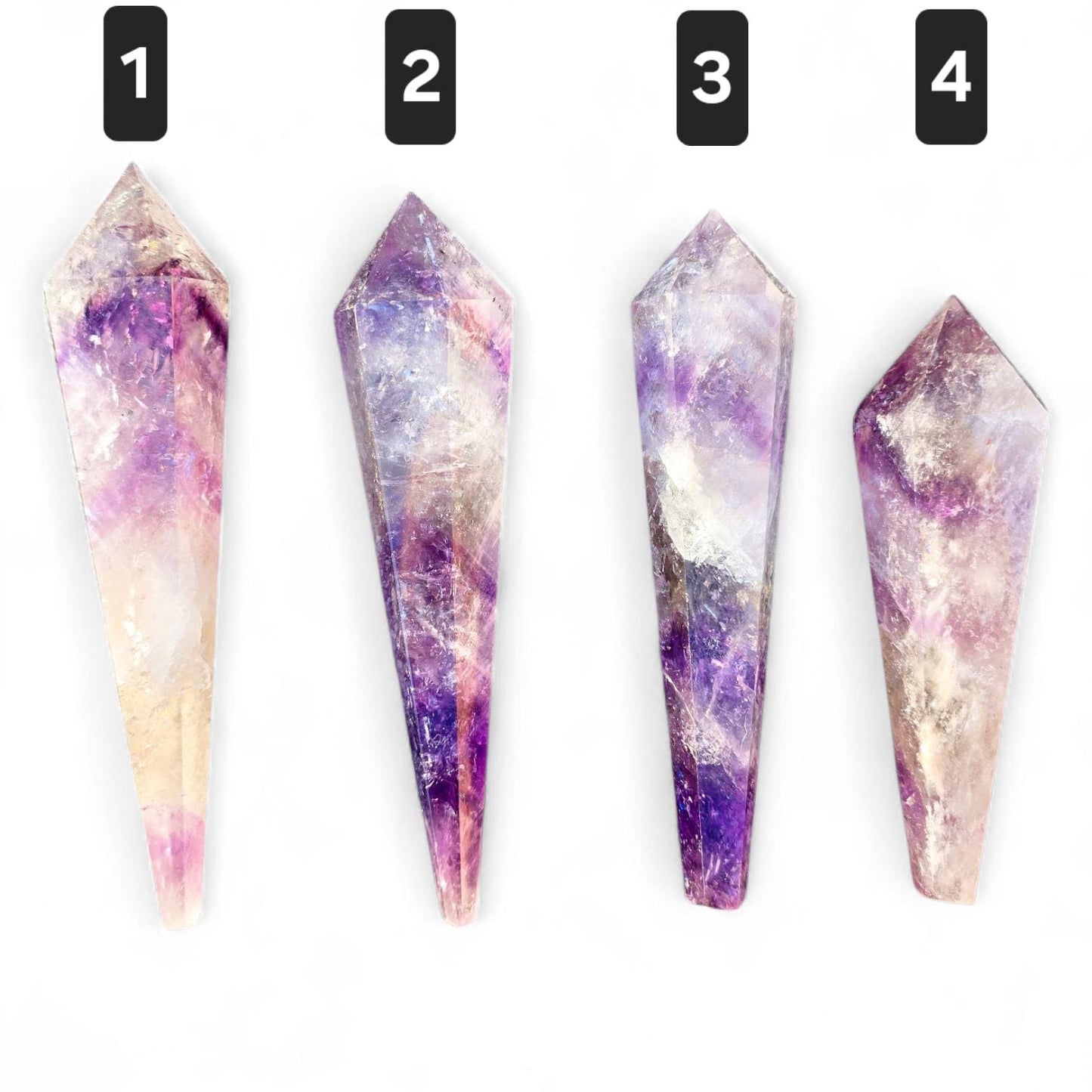 High Quality Phantom Amethyst & Quartz Crystal Wand with Rainbows | 5" - 7" Faceted Altar Tool | Free Stand Included