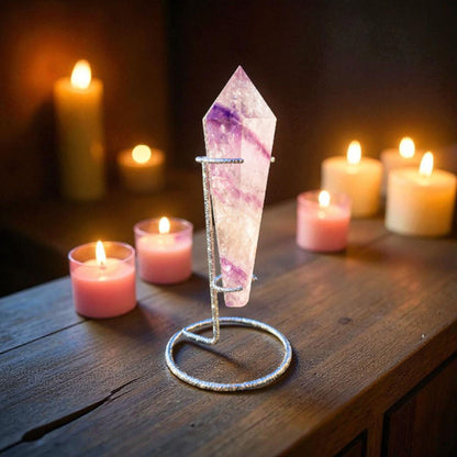 High Quality Phantom Amethyst & Quartz Crystal Wand with Rainbows | 5" - 7" Faceted Altar Tool | Free Stand Included
