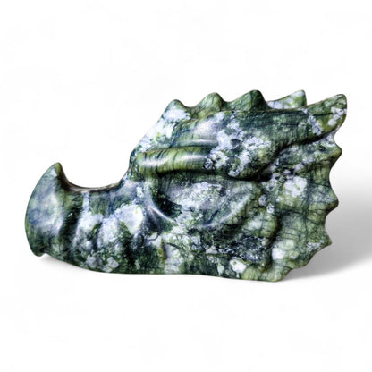 Large Green Jade Dragon Head Carving (4.75") | Heavy 1.4 lb Stone Medieval Fantasy Statue