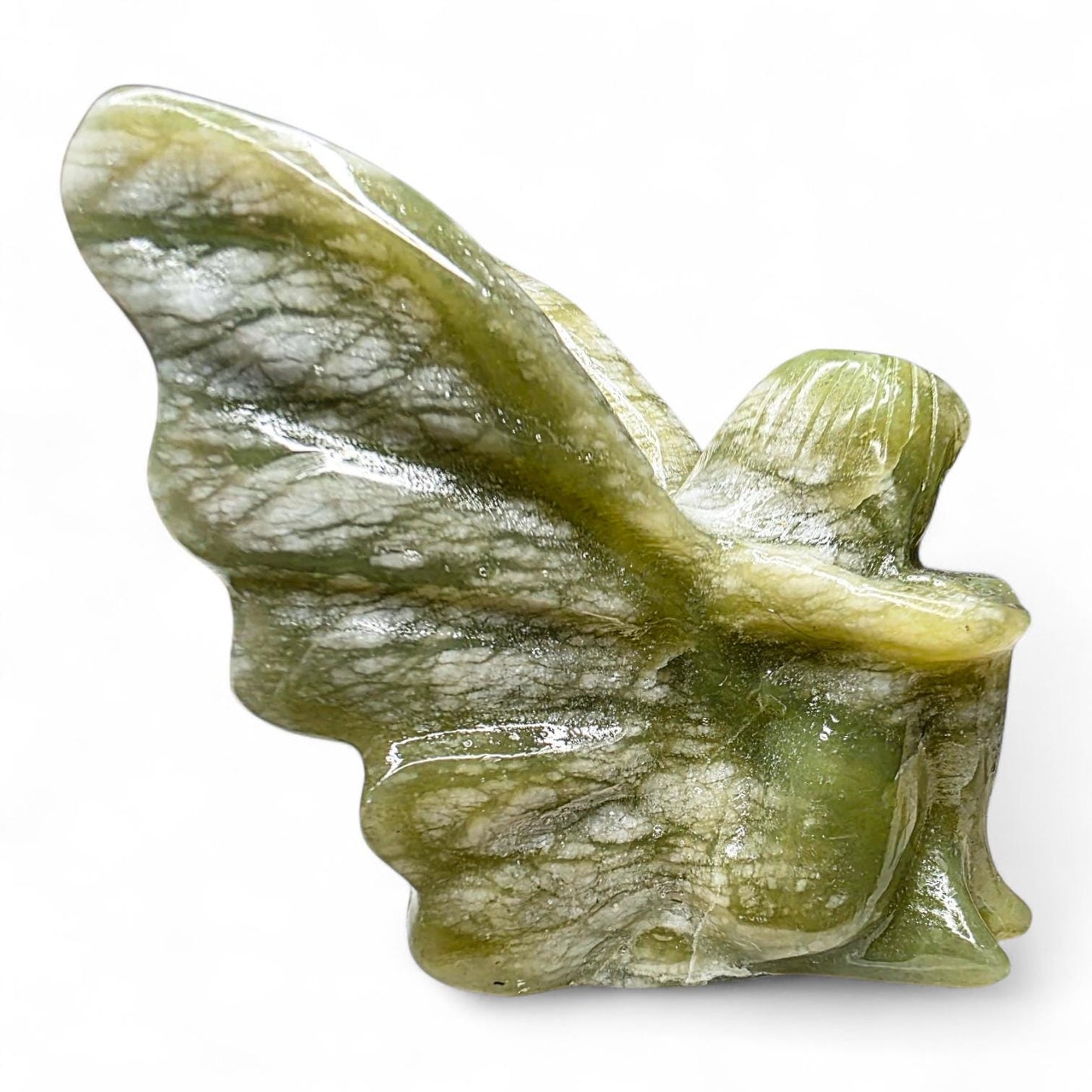 Large Serpentine Fairy Carving | Green Jade Crystal Figure | 3.75" Healing Gemstone Decor