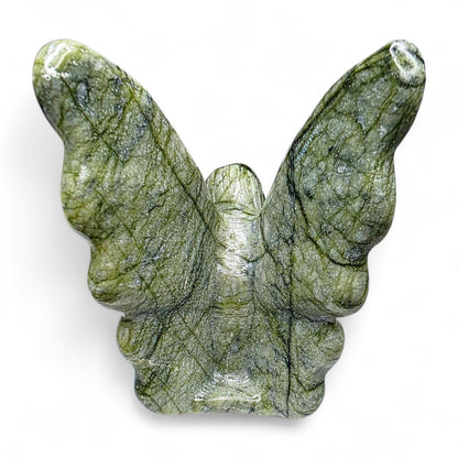 Large Serpentine Fairy Carving | Green Jade Crystal Figure | 3.75" Healing Gemstone Decor