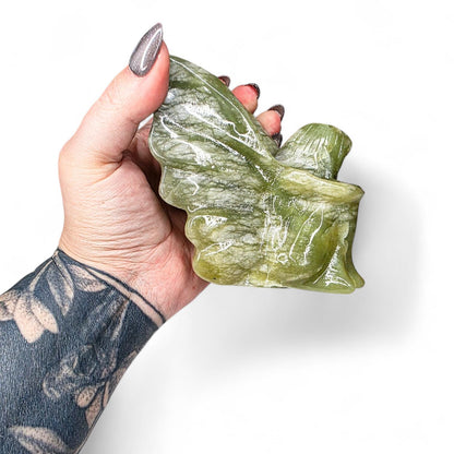Large Serpentine Fairy Carving | Green Jade Crystal Figure | 3.75" Healing Gemstone Decor