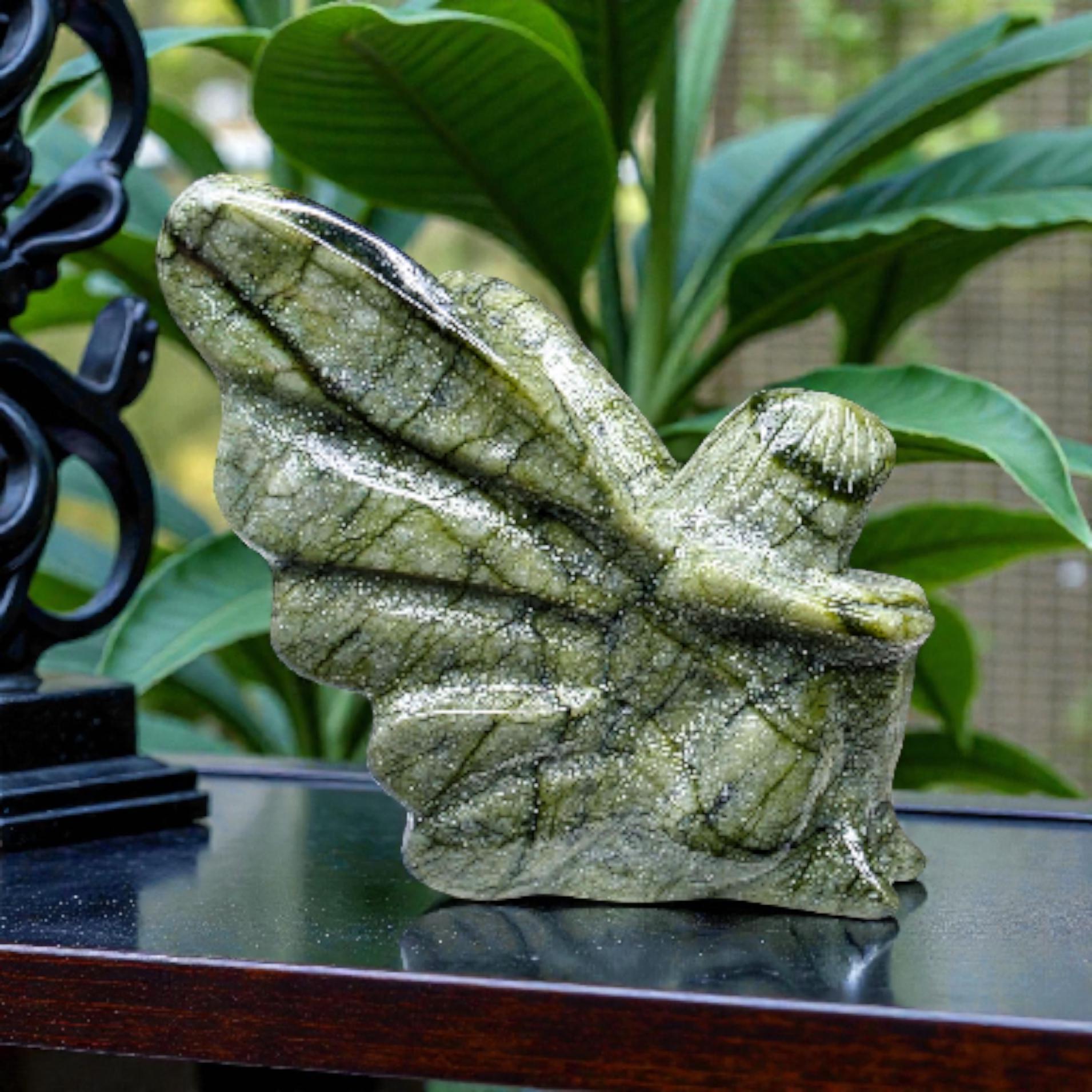 Large Serpentine Fairy Carving | Green Jade Crystal Figure | 3.75" Healing Gemstone Decor