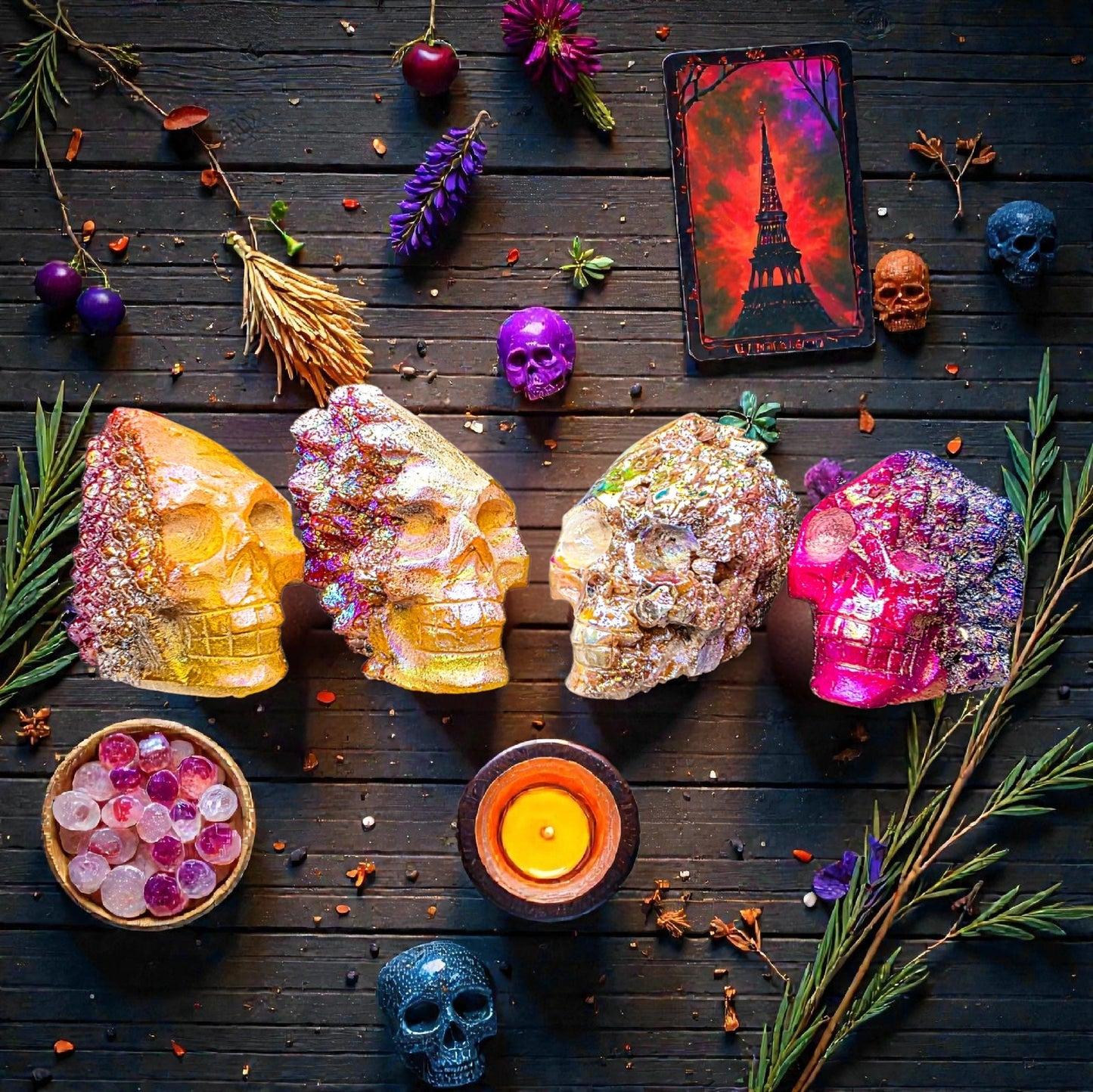 Aura Quartz Crystal Skull Carving | Large Titanium Druzy Skull | Rainbow Geode Skull | Choose Your Favorite