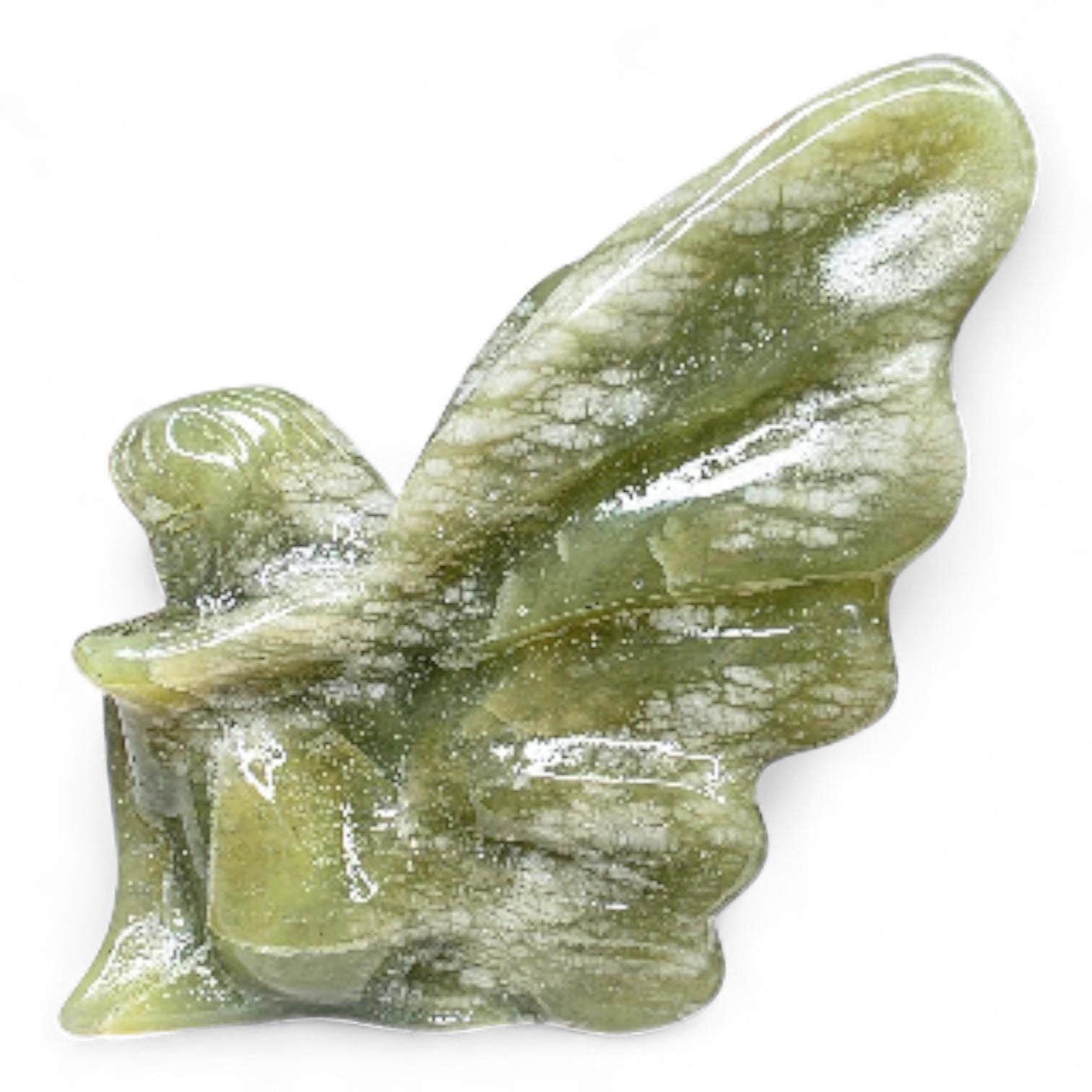 Large Serpentine Fairy Carving | Green Jade Crystal Figure | 3.75" Healing Gemstone Decor