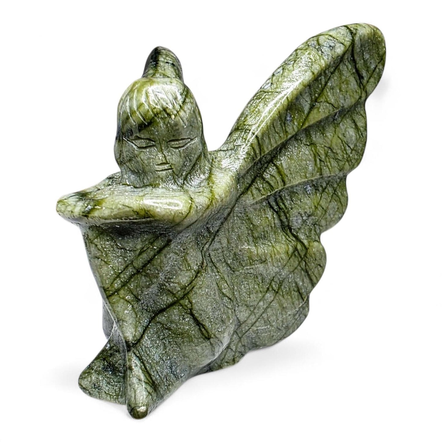 Large Serpentine Fairy Carving | Green Jade Crystal Figure | 3.75" Healing Gemstone Decor