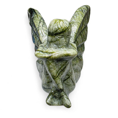 Large Serpentine Fairy Carving | Green Jade Crystal Figure | 3.75" Healing Gemstone Decor