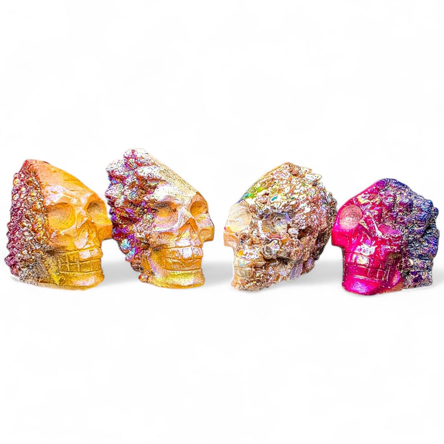 Aura Quartz Crystal Skull Carving | Large Titanium Druzy Skull | Rainbow Geode Skull | Choose Your Favorite