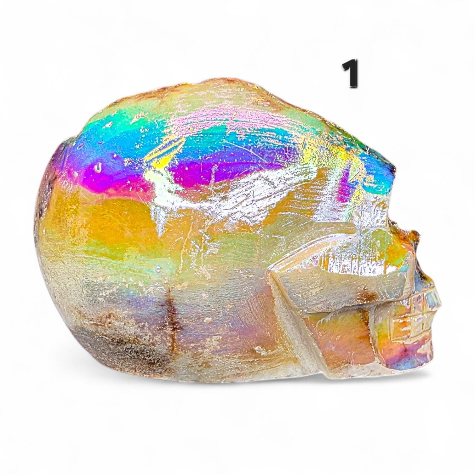 Aura Quartz Crystal Skull Carving | Large Titanium Druzy Skull | Rainbow Geode Skull | Choose Your Favorite