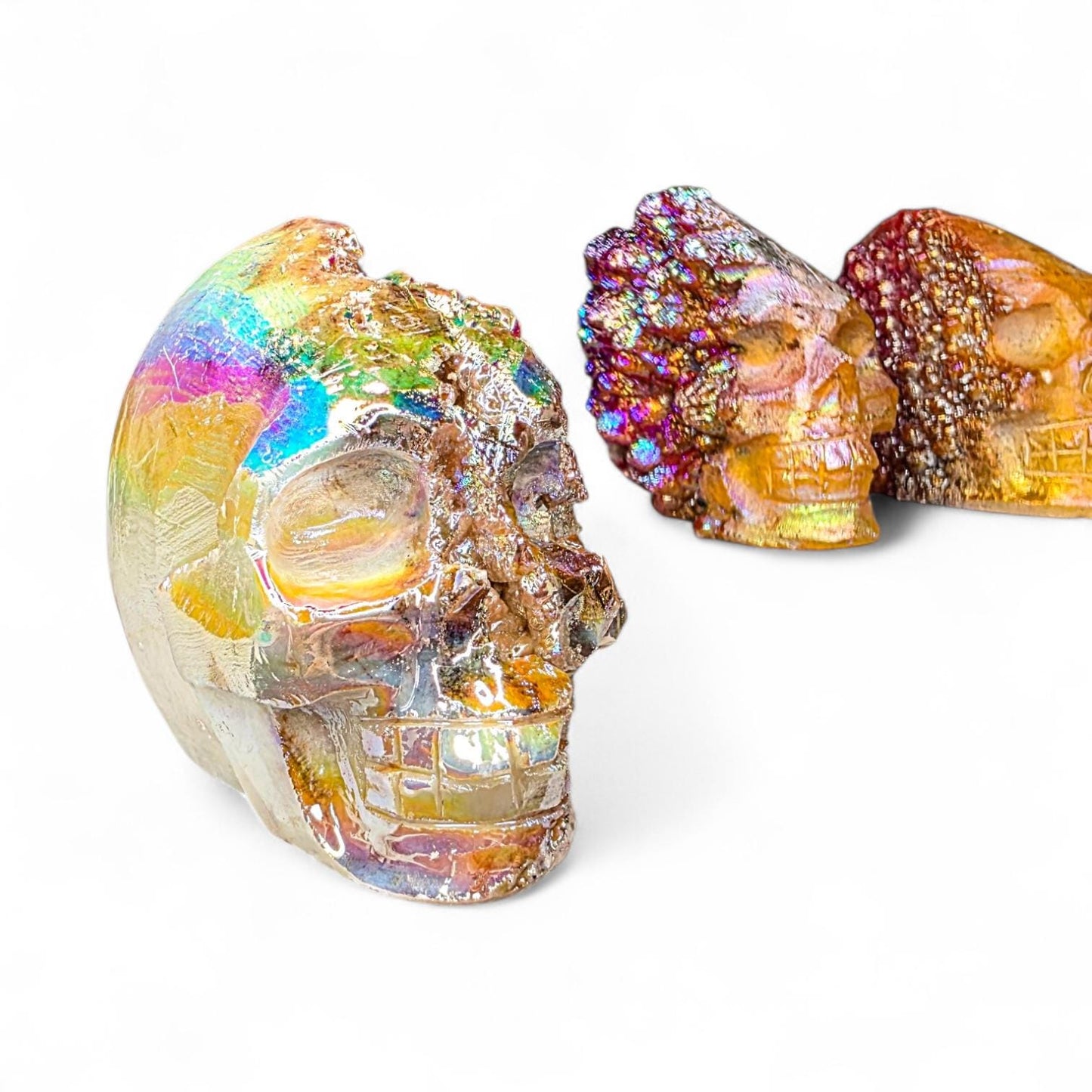 Aura Quartz Crystal Skull Carving | Large Titanium Druzy Skull | Rainbow Geode Skull | Choose Your Favorite